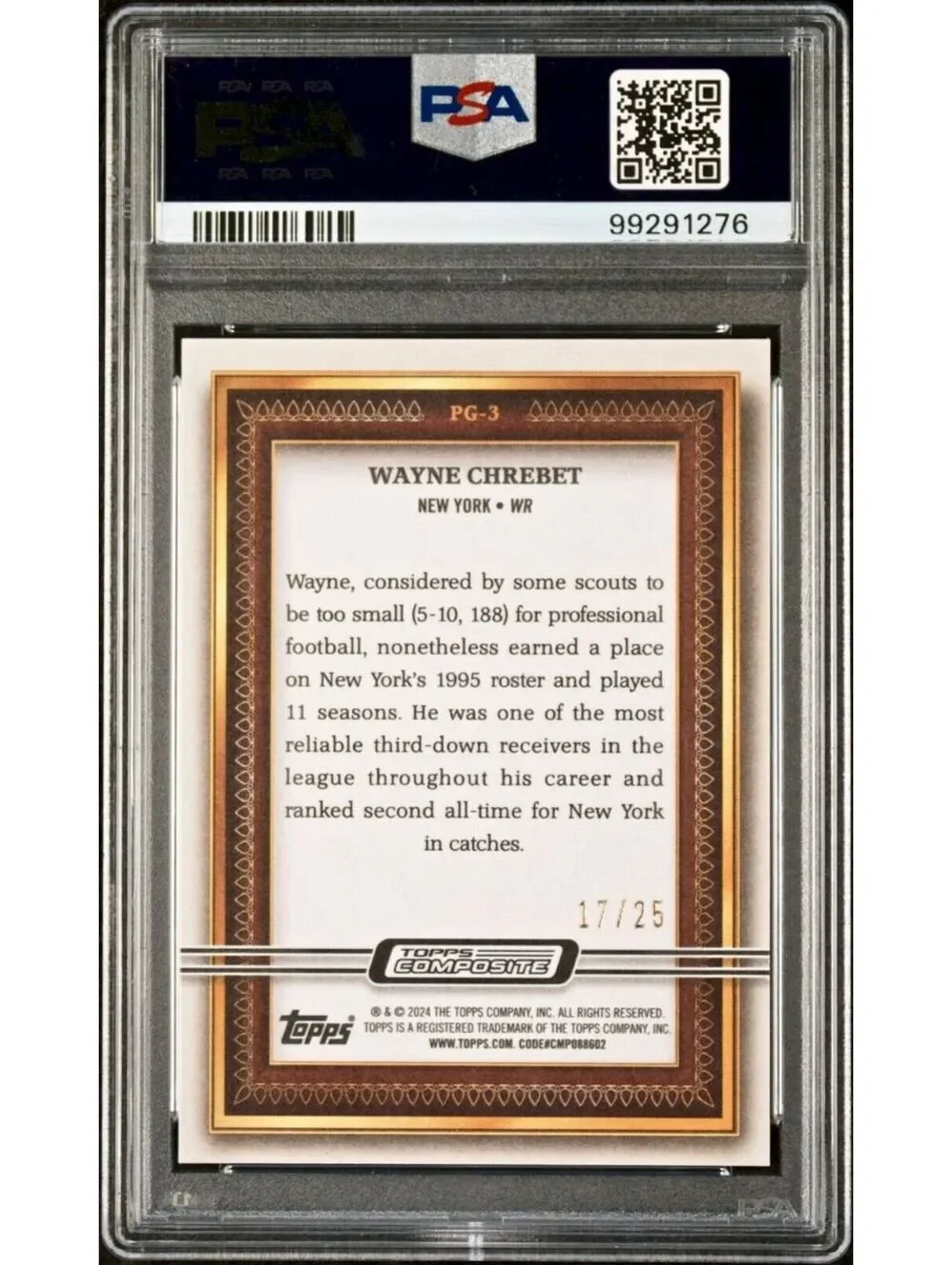 Wayne Chrebet 2023 Topps Portrait Gallery NFL #PG-3 Orange 17/25 Card  PSA 10
